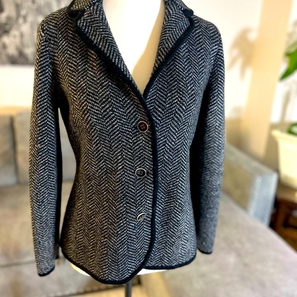 ✅ Talbots Black and Gray Herringbone Cardigan Sweater - Picture 6 of 16